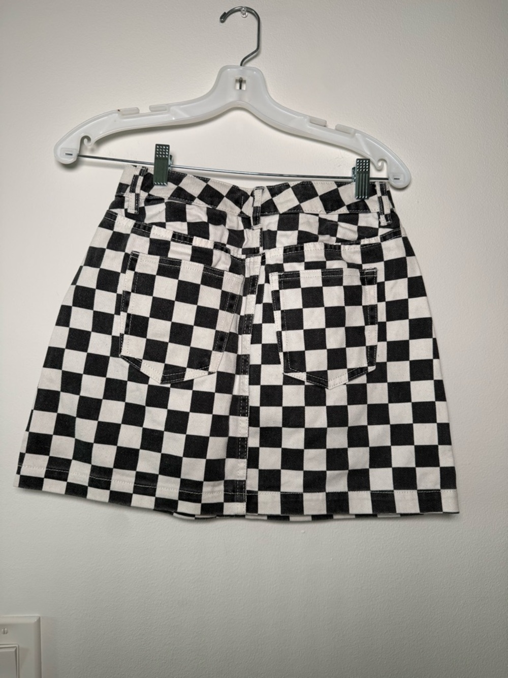Black & White Checkered Mini Skirt with Front Zip - Picture 2 of 5